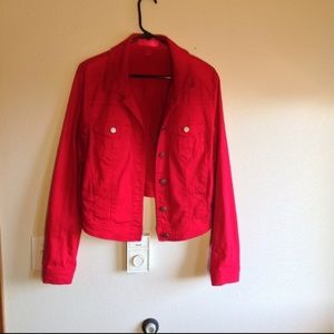 Red Cropped Jean Jacket